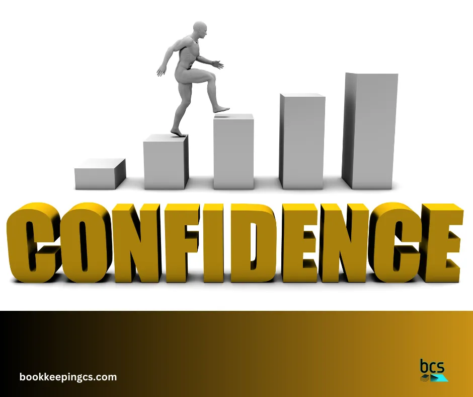 Figure climbing steps above the word Confidence
